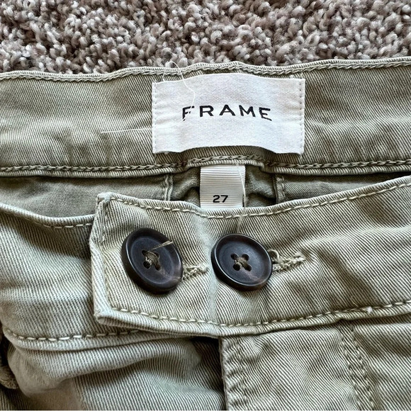 FRAME Le Beau Duo Tape Chino Pants Army Green Washed Old White Women’s 27 - Picture 10 of 11